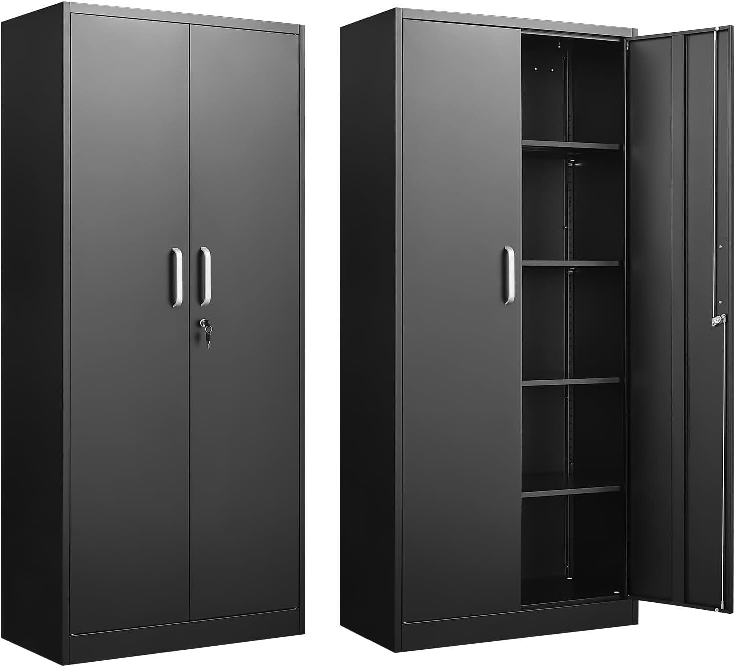 Metal Storage Cabinet with 2 Locking Doors and 4 Adjustable Shelves, Tall Steel Cabinet, Black, 70.87 x 31.5 x 15.7 in