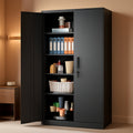 Garage Storage Cabinet with 2 Locking Doors and 5 Adjustable Shelves, Tall Black Metal Cabinet, 180 lb per Shelf, 72 x 36 x 18 in