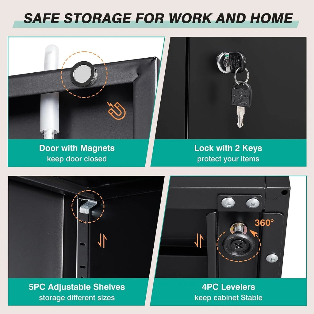 2-Door Locking Garage Storage Cabinet, 5 Adjustable Shelves, 180 lb per Shelf, 72 x 36 x 18 in