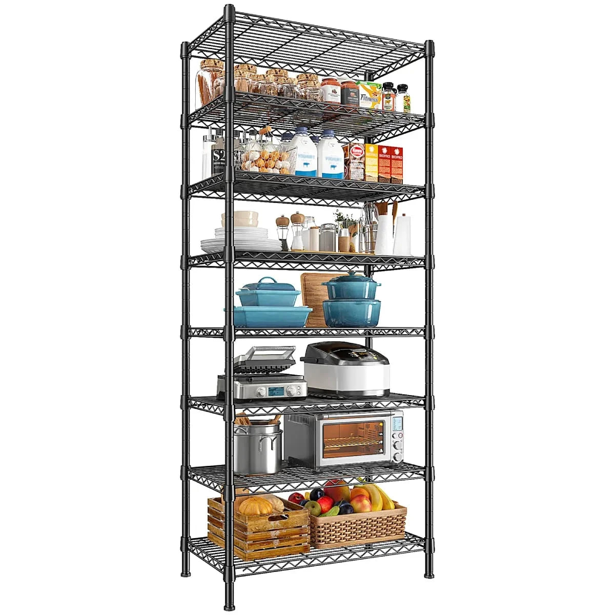 8-Tier Slim Wire Shelving Unit for Narrow Spaces, 150 lb per Shelf, 23.3 x 13.5 x 72 in