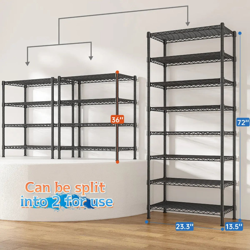 8 Tier Wire Shelving Unit for Narrow Spaces, Slim Metal Storage Rack, 150 lb per Shelf, 23.3 x 13.5 x 72 in