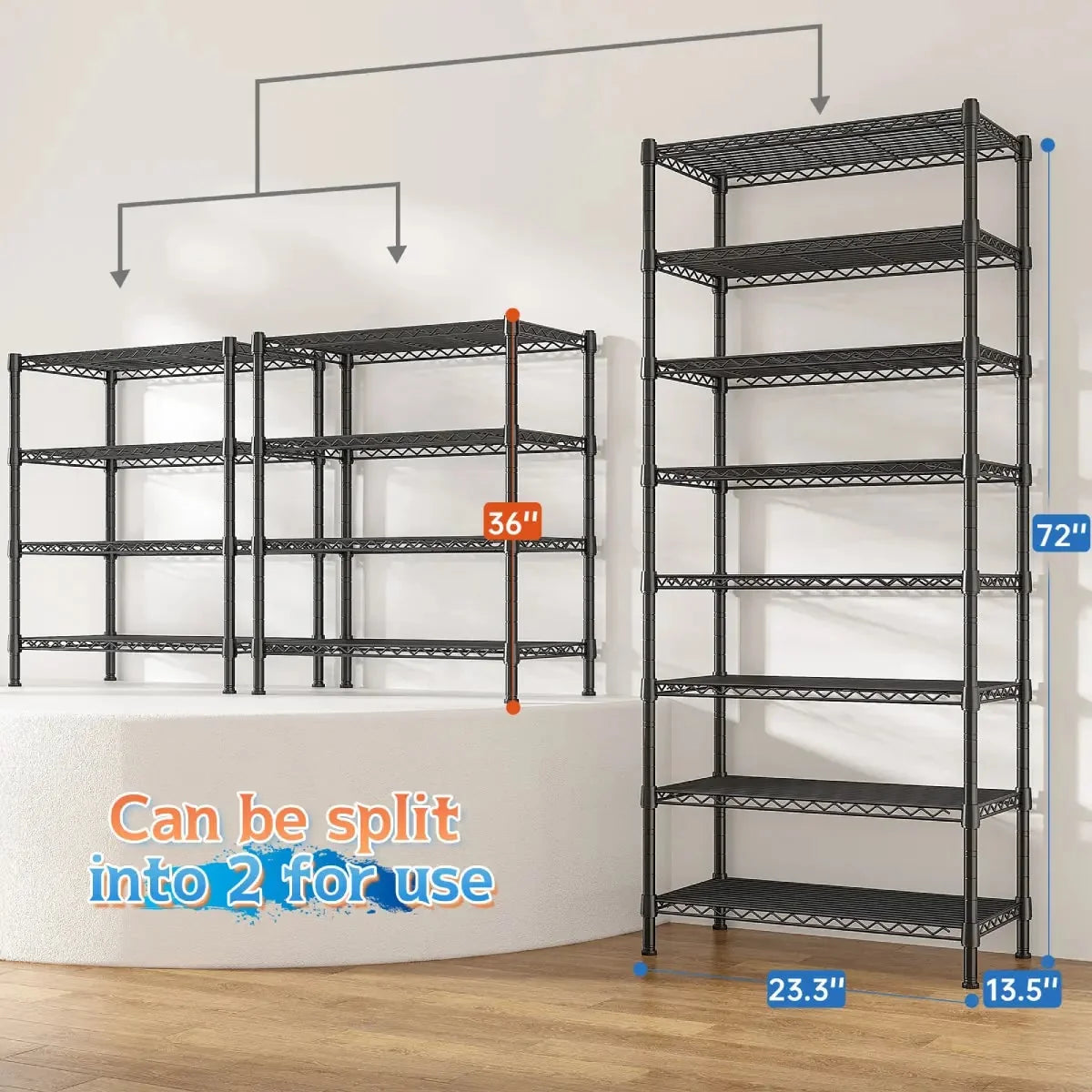 8-Tier Slim Wire Shelving Unit for Narrow Spaces, 150 lb per Shelf, 23.3 x 13.5 x 72 in