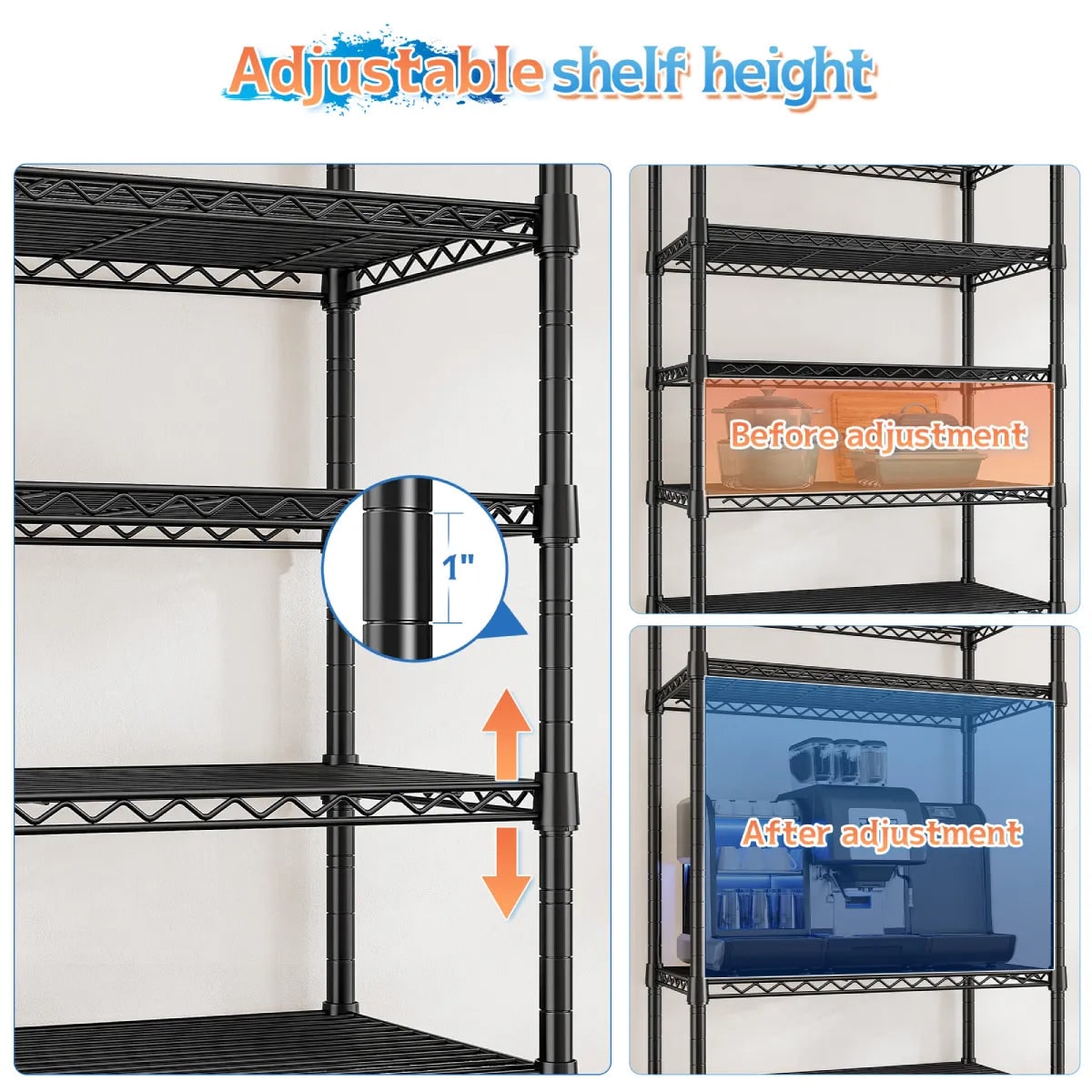 8 Tier Wire Shelving Unit for Narrow Spaces, Slim Metal Storage Rack, 150 lb per Shelf, 23.3 x 13.5 x 72 in