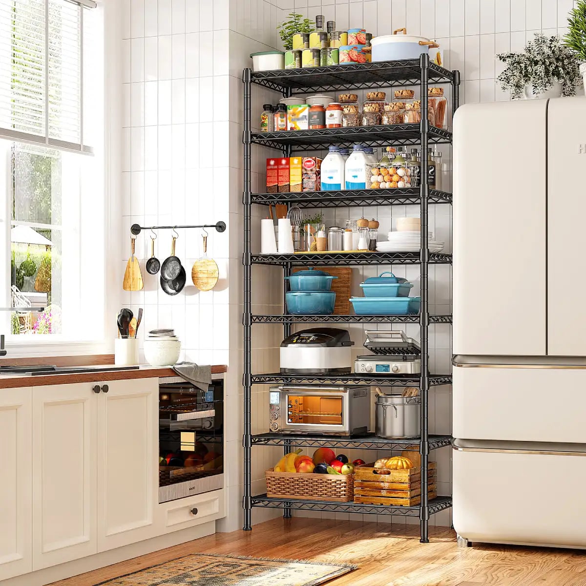 8 Tier Wire Shelving Unit for Narrow Spaces, Slim Metal Storage Rack, 150 lb per Shelf, 23.3 x 13.5 x 72 in
