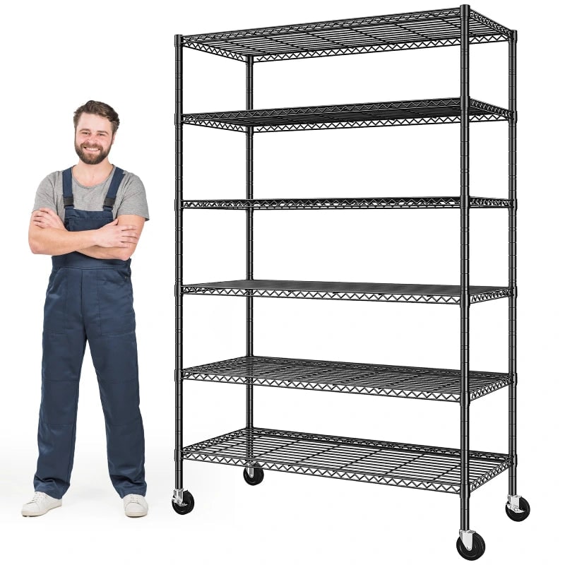 Wire Shelving Unit with Wheels, 6 Tier Adjustable Metal Storage Rack, 200 lb per Shelf, 45 x 18 x 82 in
