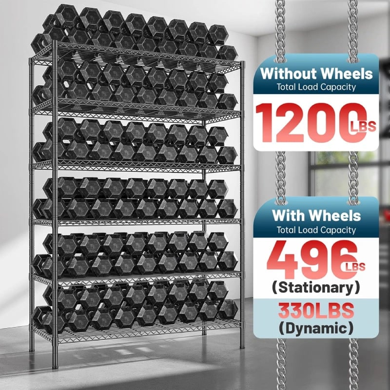 Wire Shelving Unit with Wheels, 6 Tier Adjustable Metal Storage Rack, 200 lb per Shelf, 45 x 18 x 82 in