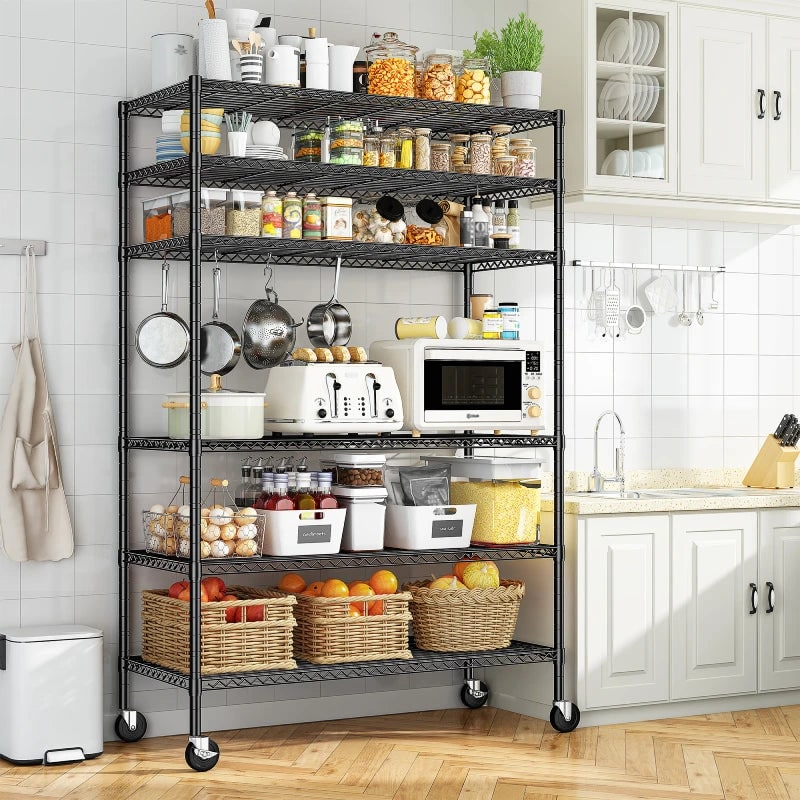 Wire Shelving Unit with Wheels, 6 Tier Adjustable Metal Storage Rack, 200 lb per Shelf, 45 x 18 x 82 in