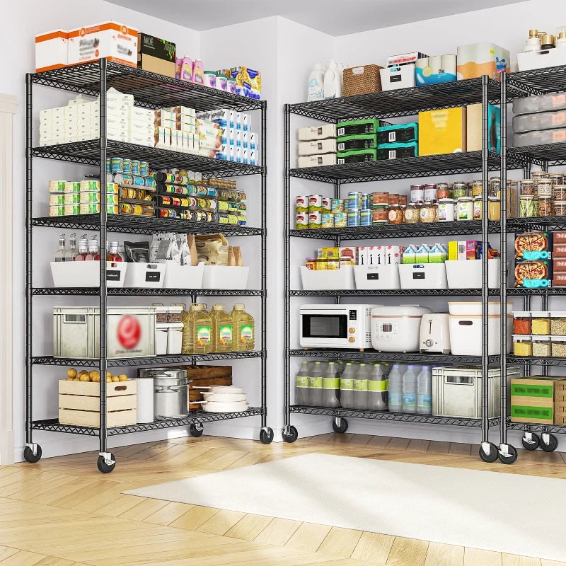 Wire Shelving Unit with Wheels, 6 Tier Adjustable Metal Storage Rack, 200 lb per Shelf, 45 x 18 x 82 in