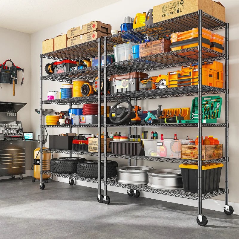 Wire Shelving Unit with Wheels, 6 Tier Adjustable Metal Storage Rack, 200 lb per Shelf, 45 x 18 x 82 in