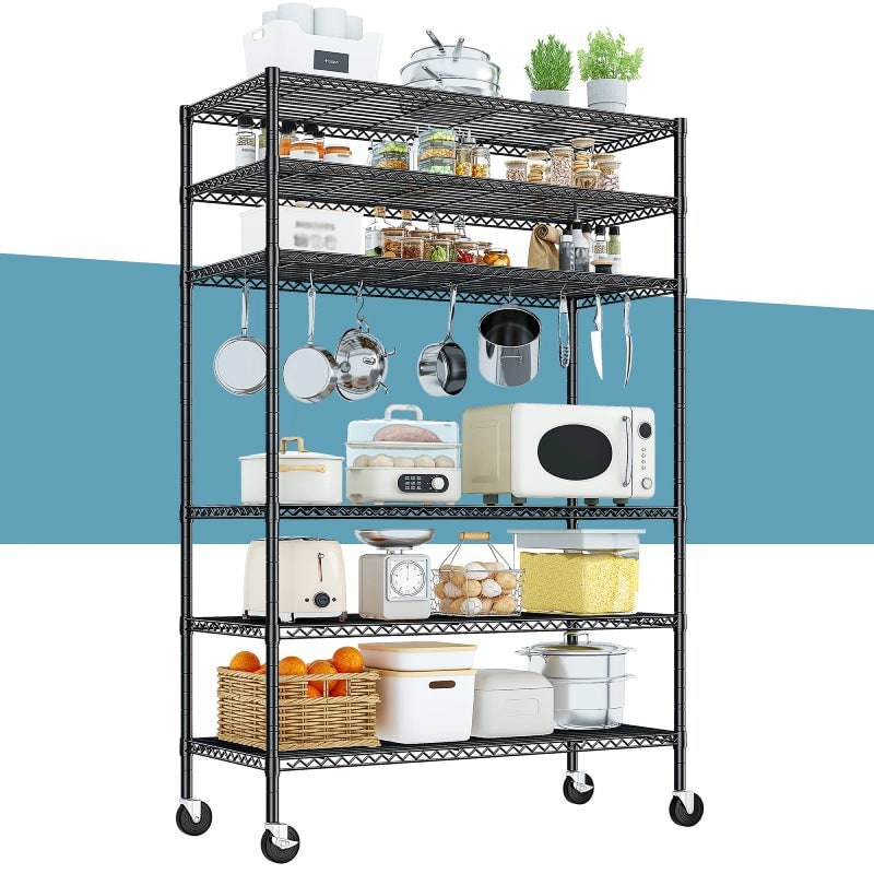 Wire Shelving Unit with Wheels, 6 Tier Adjustable Metal Storage Rack, 200 lb per Shelf, 45 x 18 x 82 in