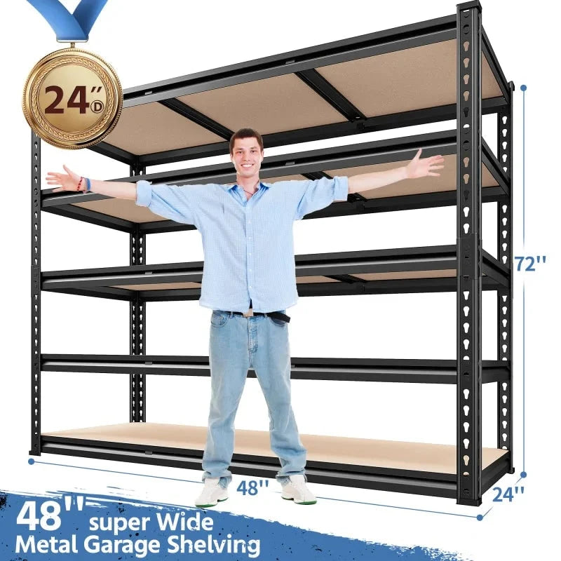 5-Tier Heavy Duty Garage Shelving Unit, 600 lb per Shelf, 48 x 24 x 72 in