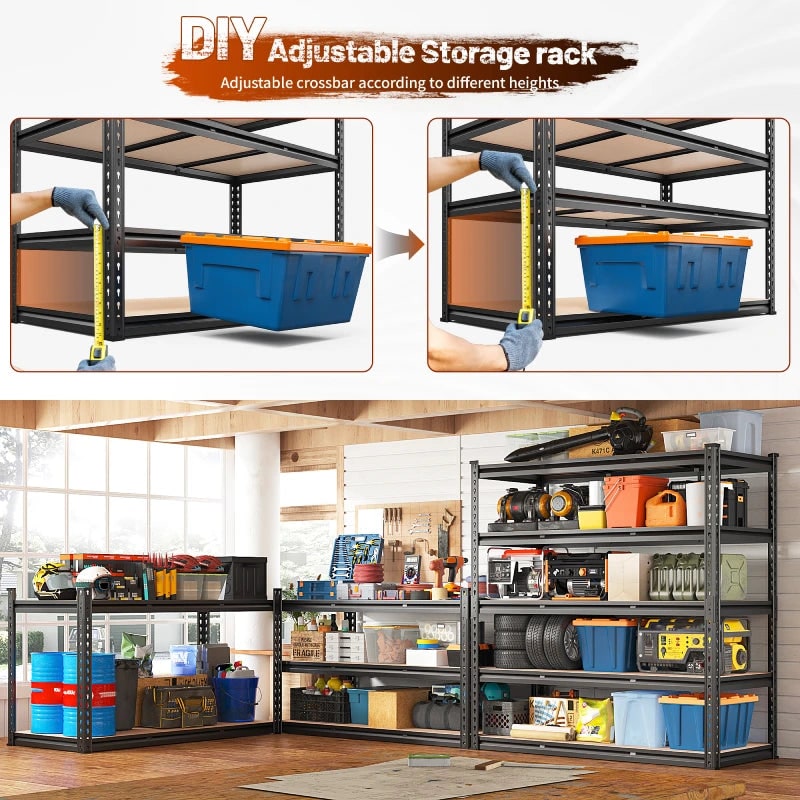 Heavy Duty Garage Shelving Unit, 5 Tier Metal Storage Shelves, 600 lb per Shelf, 48 x 24 x 72 in