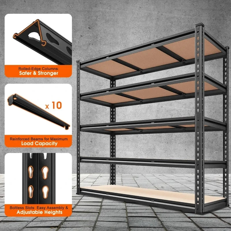 5-Tier Heavy Duty Garage Shelving Unit, 600 lb per Shelf, 48 x 24 x 72 in