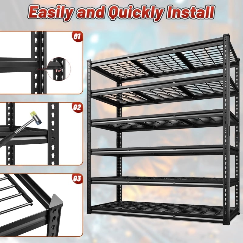 6 Tier Garage Shelving Unit 78 in Tall, Heavy Duty Metal Storage Shelves, 600 lb per Shelf, 48.2 x 24 x 78 in