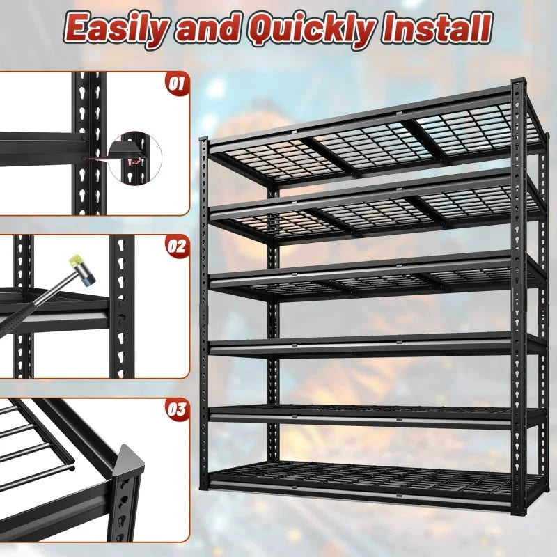 6-Tier Heavy Duty Garage Shelving Unit, 600 lb per Shelf, 48.2 x 24 x 78 in