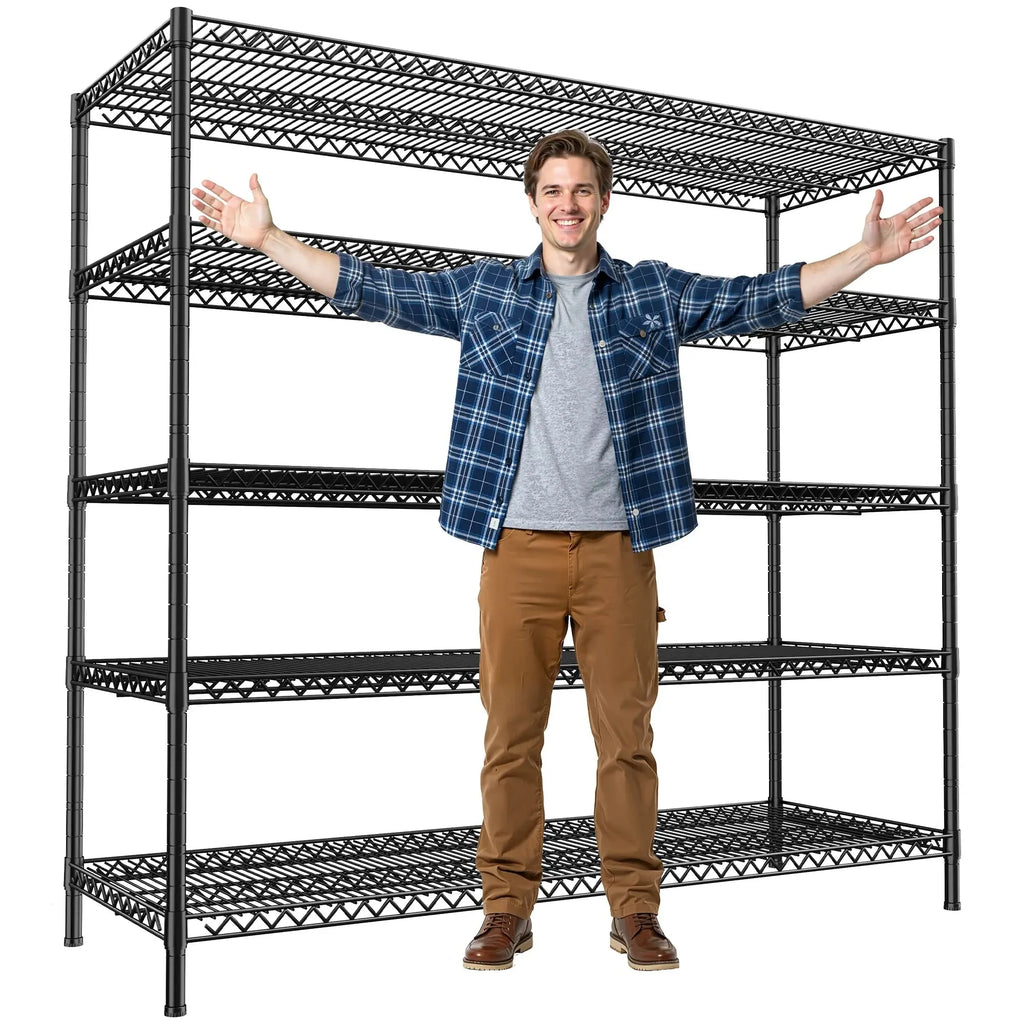 5-Tier Wire Shelving Rack, Splits into Two Units, 640 lb per Shelf, 55.5 x 18 x 71 in