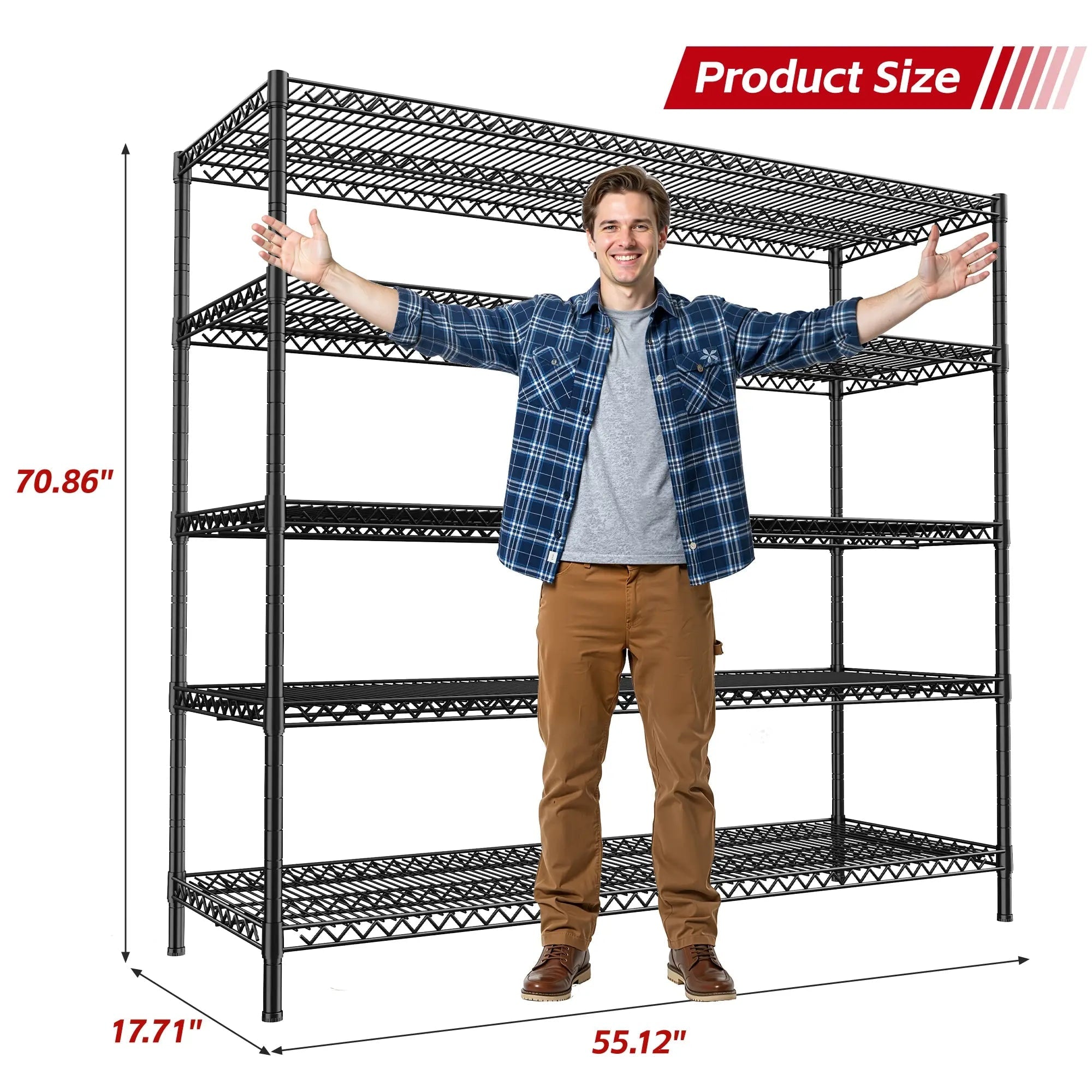 5 Tier Wire Shelving Unit, Heavy Duty Metal Storage Rack, 640 lb per Shelf, Splits into Two Units, 55.5 x 18 x 71 in