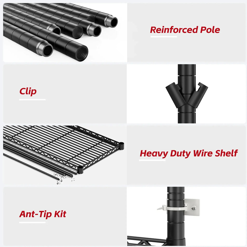 5-Tier Wire Shelving Rack, Splits into Two Units, 640 lb per Shelf, 55.5 x 18 x 71 in
