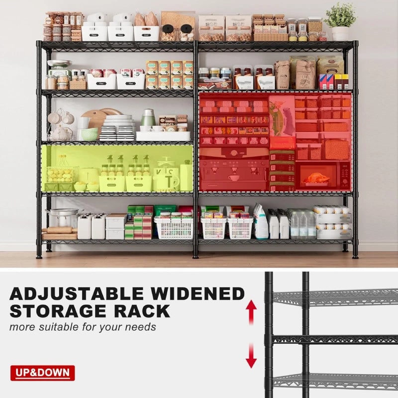 Wire Shelving Unit, 5 Tier L Shaped or Straight Corner Storage Rack, 320 lb per Shelf, 70 x 16 x 72.5 in