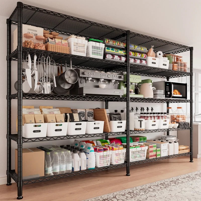 Wire Shelving Unit, 5 Tier L Shaped or Straight Corner Storage Rack, 320 lb per Shelf, 70 x 16 x 72.5 in