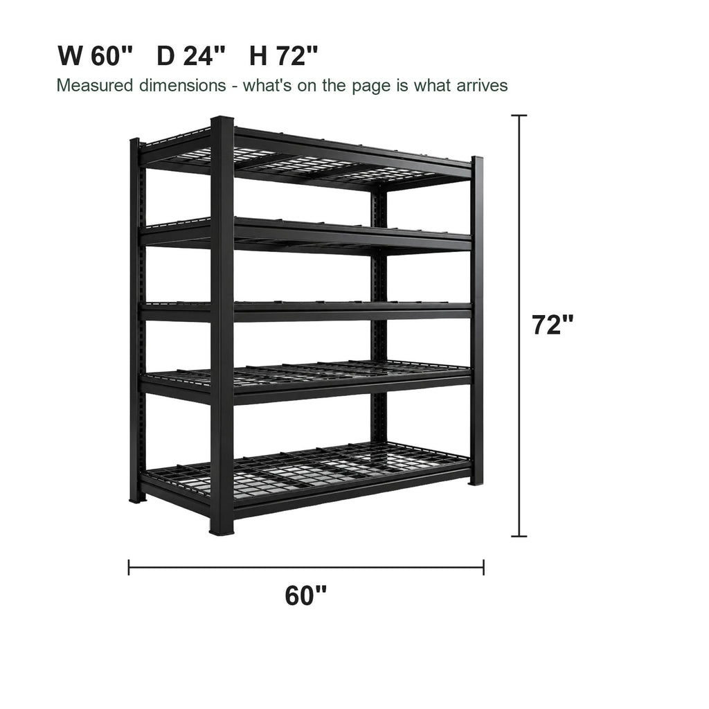 Heavy Duty Garage Shelving Unit for Garage, Basement, Workshop with 5 Steel Shelves 600 lb per Shelf, 60 x 24 x 72 in